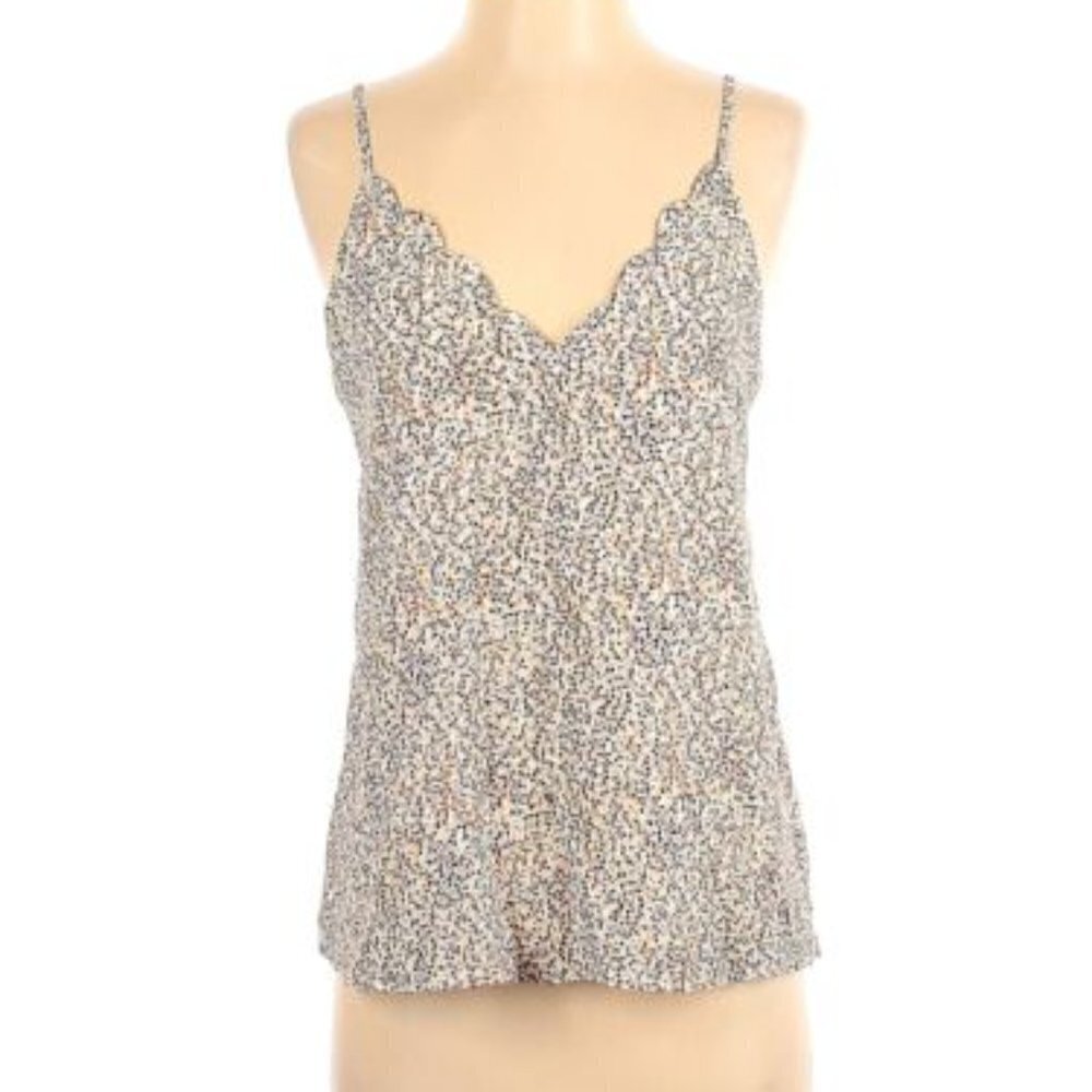 Socialite Women's Size Small Swing Tank Top Scalloped Hem White Multi Dots